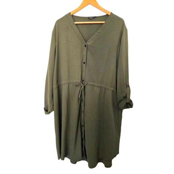 SHEIN Dresses & Skirts - Shein Curve Olive Green Button-Up Dress Size 4XL